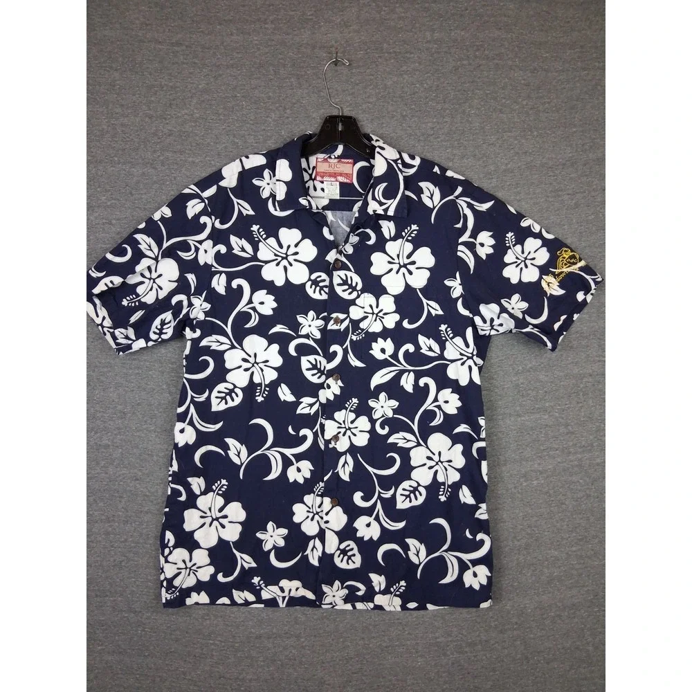RJC Mens Shirt Large Blue Floral Tropical Hawaiian USA Made‎ VTG Resort